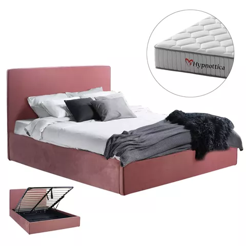 DOUBLE BED WITH MATTRESS ALLIE HM10768.02 DUSTY PINK VELVET-WITH STORAGE SPACE--FOR 160x200cm.