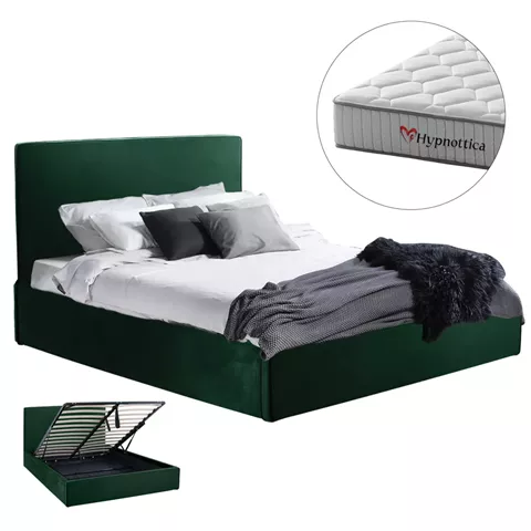 DOUBLE BED WITH MATTRESS ALLIE HM10768.03 CYPRESS GREEN VELVET-WITH STORAGE SPACE--FOR 160x200cm.