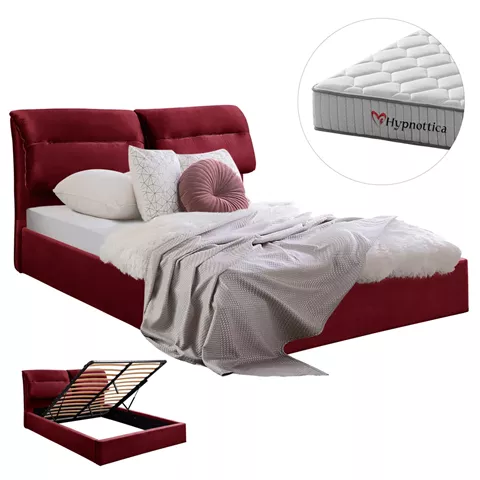 BED WITH MATTRESS & STORAGE SPACE KENDRA HM10767.03 BURGUNDY RED VELVET--FOR MATTRESS 160x200cm.