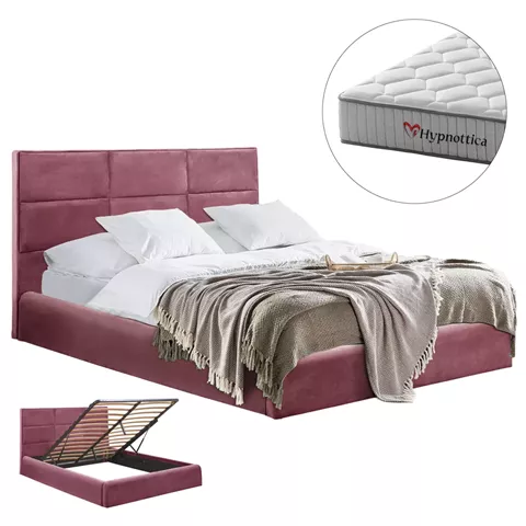 BED WITH MATTRESS & STORAGE SPACE BRILEY HM10765.02 DUSTY PINK VELVET--FOR MATTRESS 160x200cm.