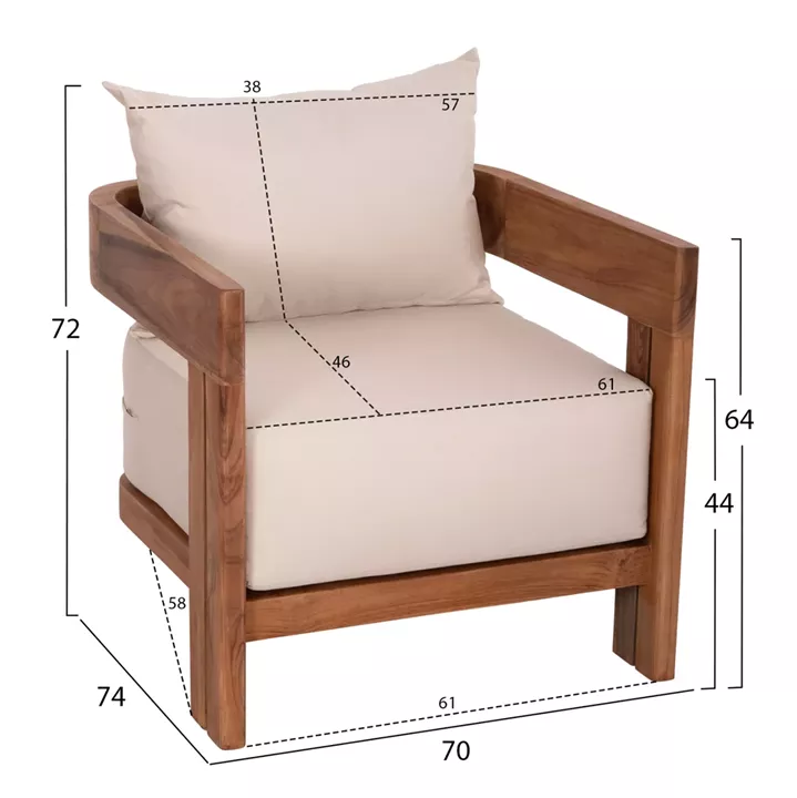 LOUNGE ARMCHAIR SERIES KIOTO HM6380 TEAK WOOD IN NATURAL COLOR 70x74x72Hcm.
