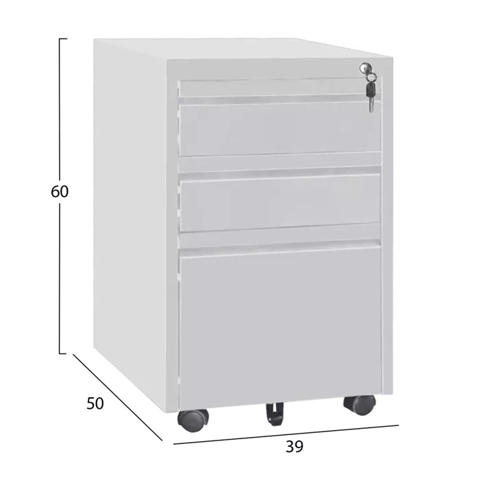 OFFICE CHEST OF DRAWERS SIDER HM6635.02 METAL IN WHITE--3 DRAWERS WITH LOCK 39x50x60Hcm.