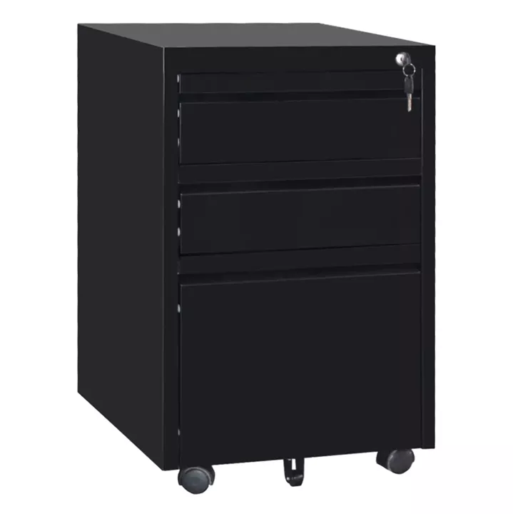 OFFICE CHEST OF DRAWERS SIDER HM6635.01 METAL IN BLACK--3 DRAWERS WITH LOCK 39x50x60Hcm.