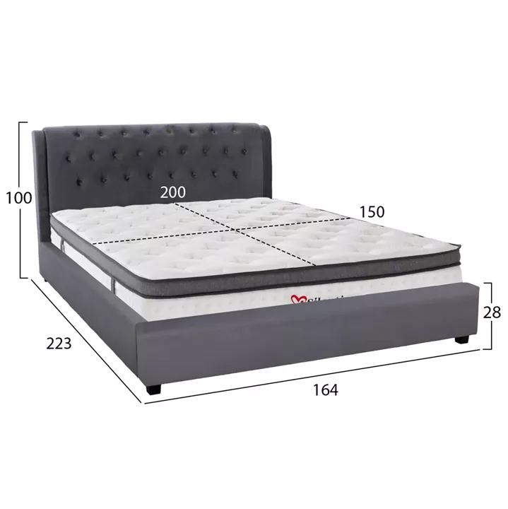 DOUBLE BED WITH MATTRESS ODALYS HM10748.11 VELVET IN GREY--FOR MATTRESS 150x200cm.