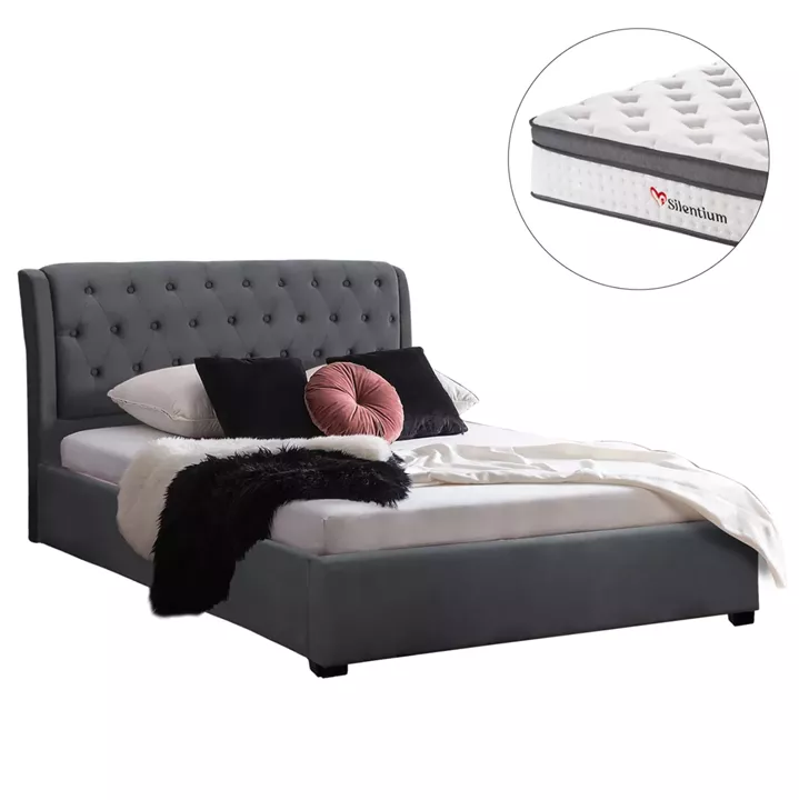 DOUBLE BED WITH MATTRESS ODALYS HM10748.11 VELVET IN GREY--FOR MATTRESS 150x200cm.