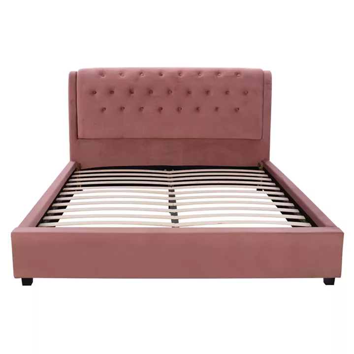 DOUBLE BED WITH MATTRESS ODALYS HM10748.12 VELVET IN DUSTY PINK--FOR MATTRESS 150x200cm.
