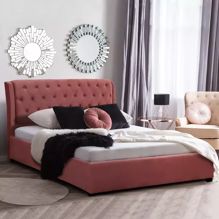 DOUBLE BED WITH MATTRESS ODALYS HM10748.12 VELVET IN DUSTY PINK--FOR MATTRESS 150x200cm.