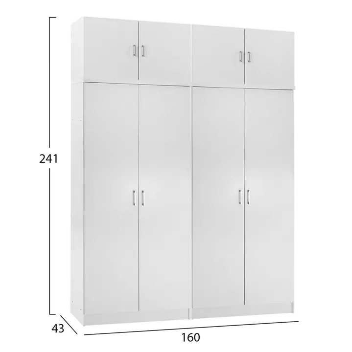 TWO WARDROBES 2-LEAF WITH LOFTS JENNA HM11350.05 MELAMINE IN WHITE 160x43x240Hcm.