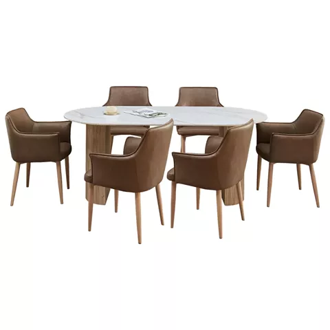 ΣΕΤ ΤΡΑΠΕΖΑΡΙΑΣ 7ΤΜΧ MELLOW HM21361 ΚΕΡΑΜΙΚΟ TOP/MDF ΠΟΔΙΑ--PU ΚΑΦΕ/ΜΕΤΑΛ.ΠΟΔΙΑ