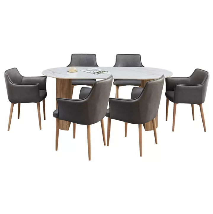 ΣΕΤ ΤΡΑΠΕΖΑΡΙΑΣ 7ΤΜΧ MELLOW HM21360 ΚΕΡΑΜΙΚΟ TOP/MDF ΠΟΔΙΑ--PU ΓΚΡΙ/ΜΕΤΑΛ.ΠΟΔΙΑ