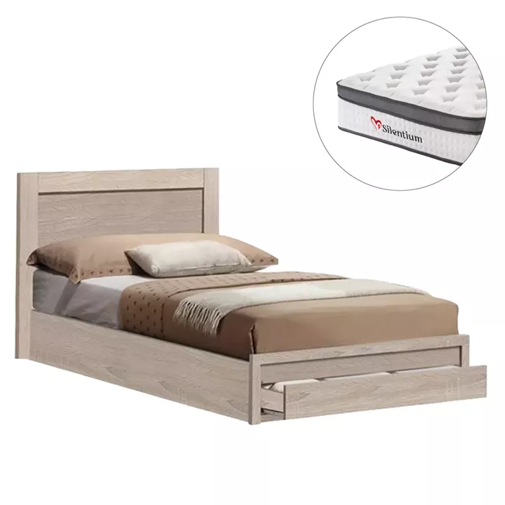 SINGLE BED WITH DRAWER & MATTRESS MELANY HM10745.02 MELAMINE IN SONAMA--FOR 90x190cm.