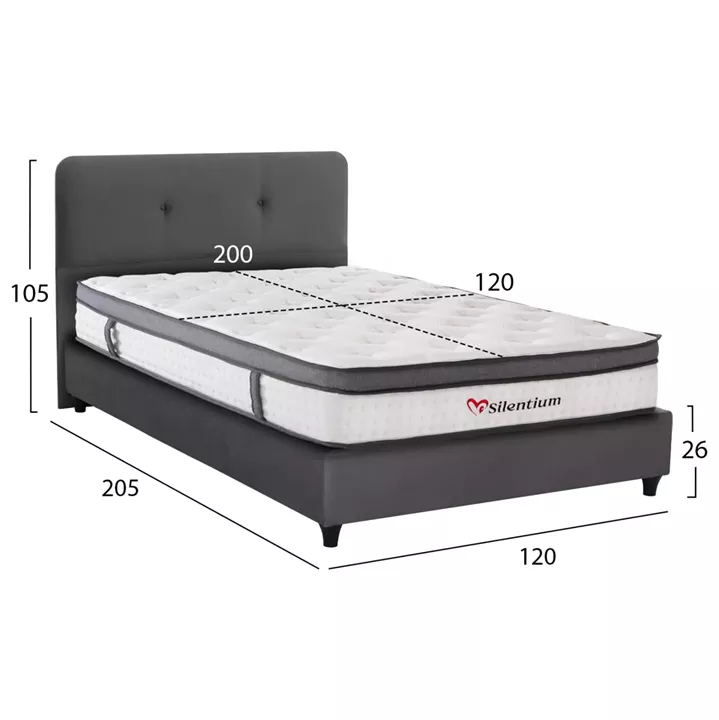 SEMI-DOUBLE BED WITH MATTRESS DOLORES HM10746.01 VELVET IN GREY--FOR 120x200cm.