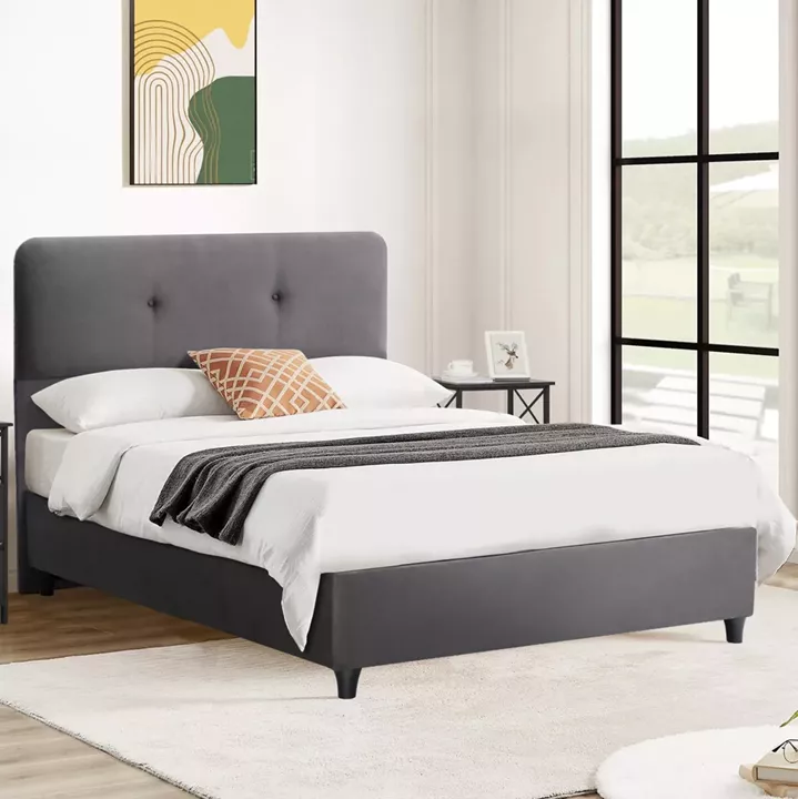 SEMI-DOUBLE BED WITH MATTRESS DOLORES HM10746.01 VELVET IN GREY--FOR 120x200cm.