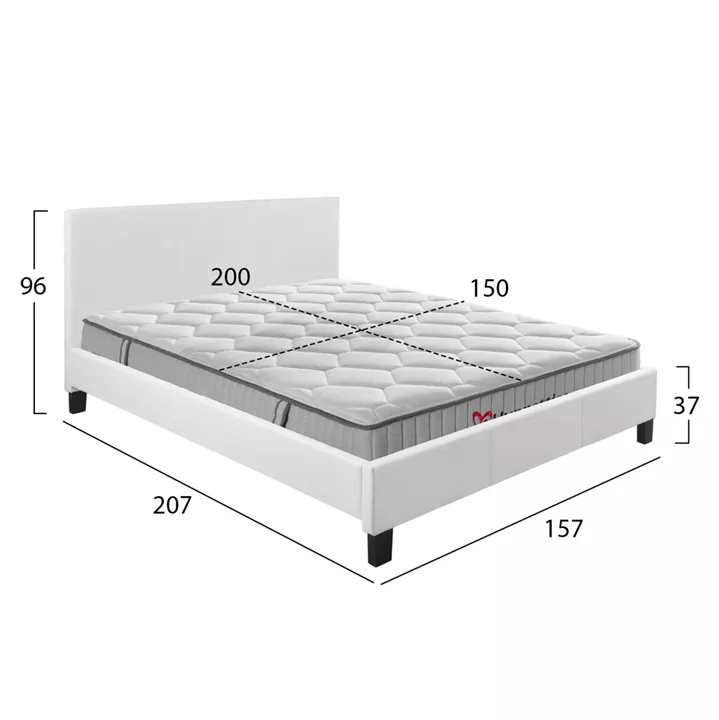 BED WITH MATTRESS BECCA HM10760.01 WHITE PU--FOR MATTRESS 150x200cm