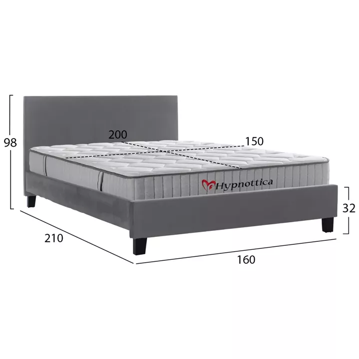 BED WITH MATTRESS BECCA HM10760.02 GREY FABRIC--FOR MATTRESS 150x200cm
