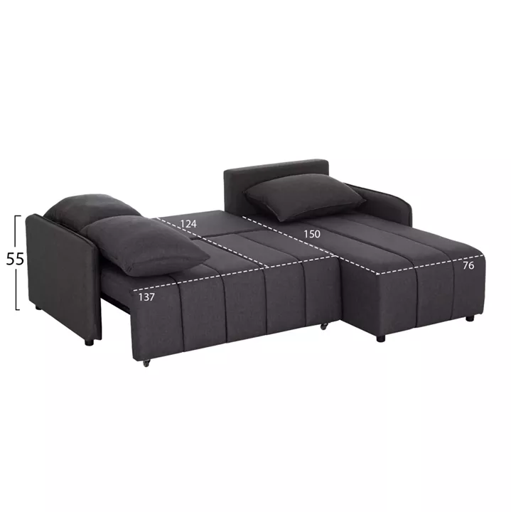 REVERSIBLE CORNER SOFA-BED FREDI HM3312.01 GREY FABRIC 220x167x85Hcm.