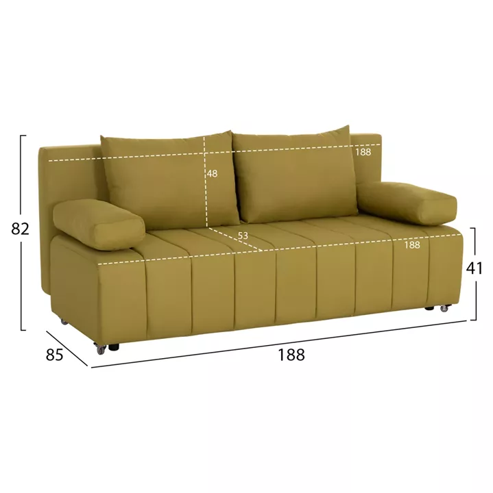 SOFA-BED 3-SEATER KEND HM3313.07 FABRIC IN LIGHT GREEN 188x85x82Hcm.