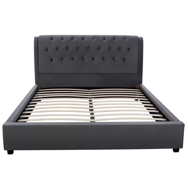 DOUBLE BED WITH MATTRESS ODALYS HM10761.01 VELVET IN GREY--FOR MATTRESS 150x200cm.
