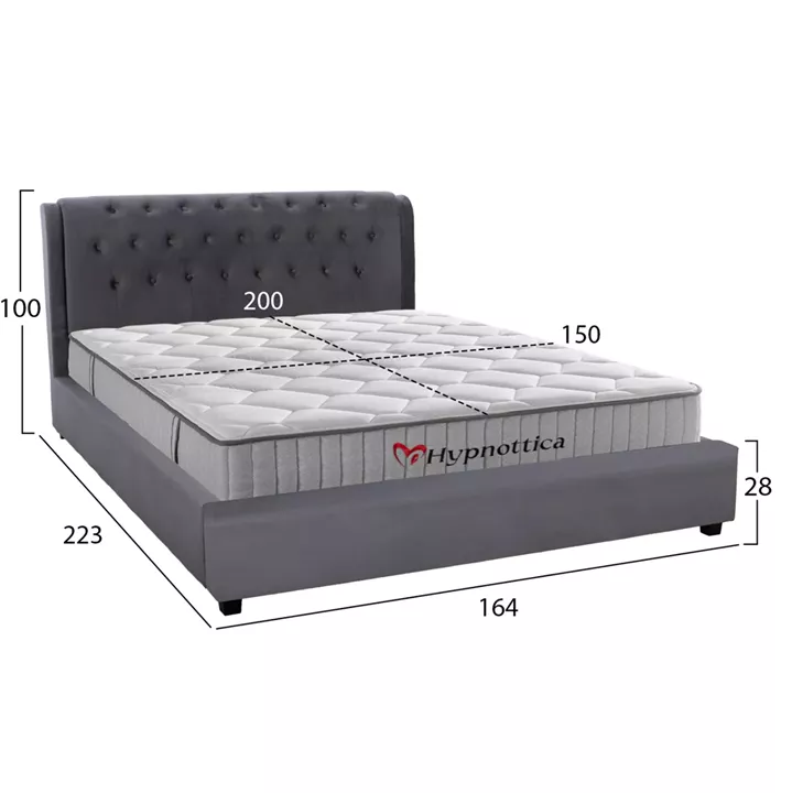 DOUBLE BED WITH MATTRESS ODALYS HM10761.01 VELVET IN GREY--FOR MATTRESS 150x200cm.