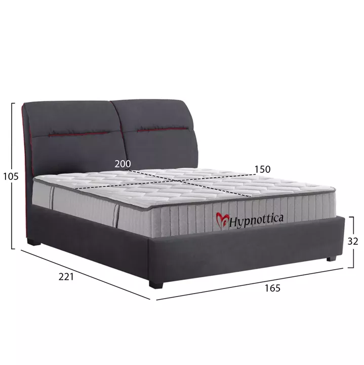 DOUBLE BED WITH MATTRESS KENDRA HM10762 GREY FABRIC--FOR MATTRESS 150x200cm.