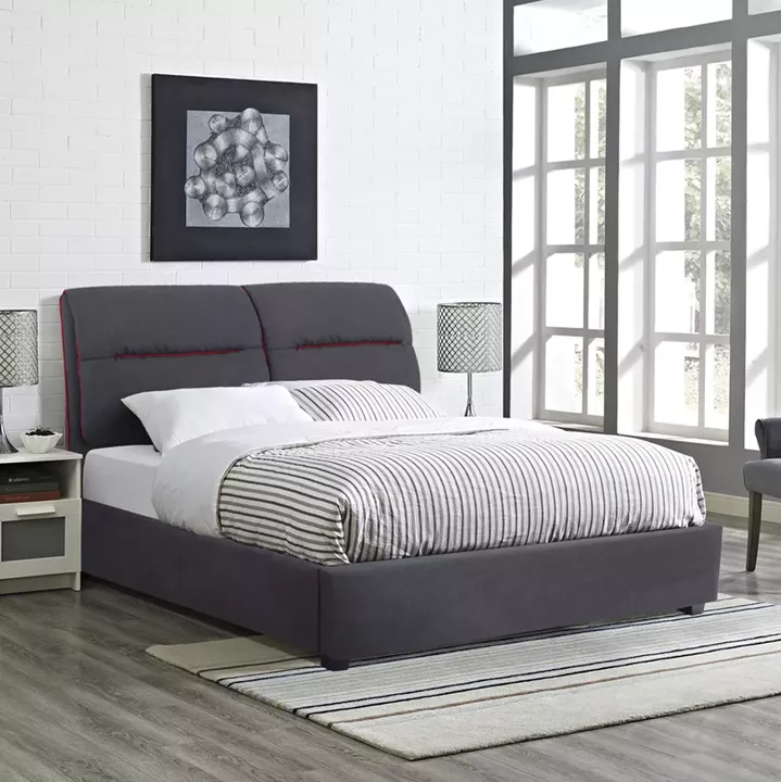 DOUBLE BED WITH MATTRESS KENDRA HM10762 GREY FABRIC--FOR MATTRESS 150x200cm.