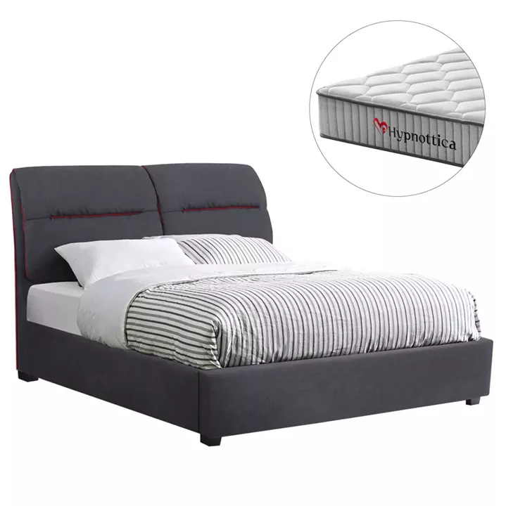 DOUBLE BED WITH MATTRESS KENDRA HM10762 GREY FABRIC--FOR MATTRESS 150x200cm.