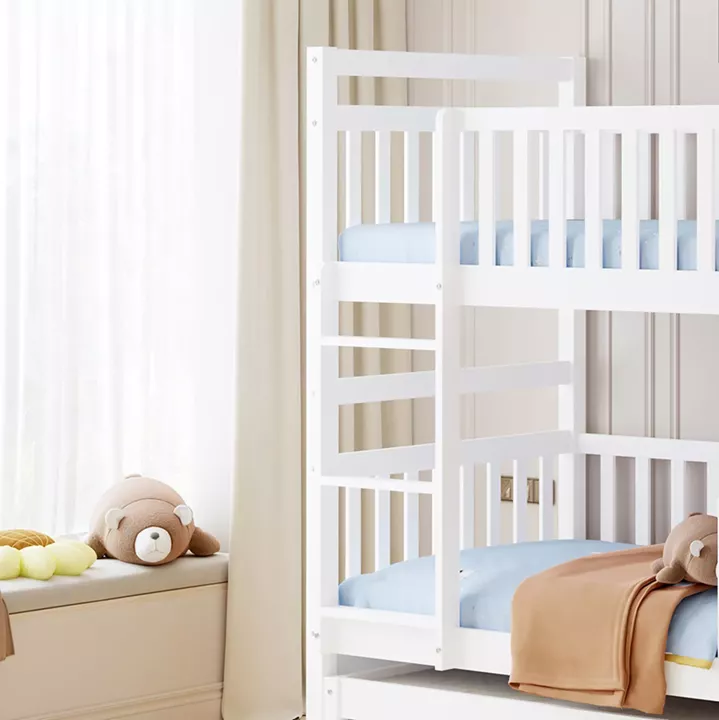 KIDS' BUNK BED WITH MATTRESSES & DRAWERS TRIPLON HM10996 PINE WOOD IN WHITE 207x97x168Hcm.