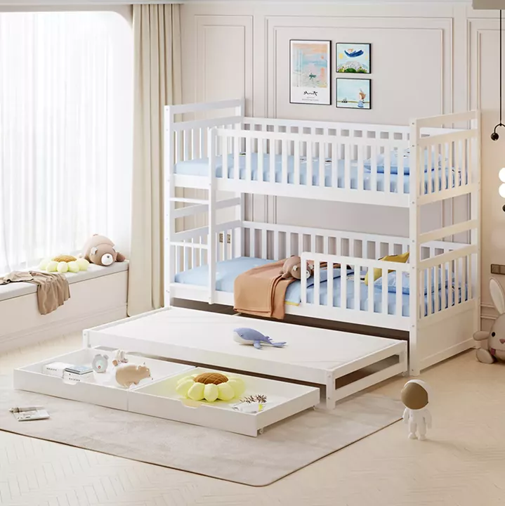 KIDS' BUNK BED WITH MATTRESSES & DRAWERS TRIPLON HM10996 PINE WOOD IN WHITE 207x97x168Hcm.