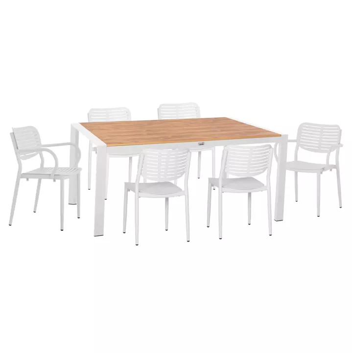 OUTDOOR DINING SET 7PCS  HM10999.01 WHITE ALUMINUM-POLYWOOD