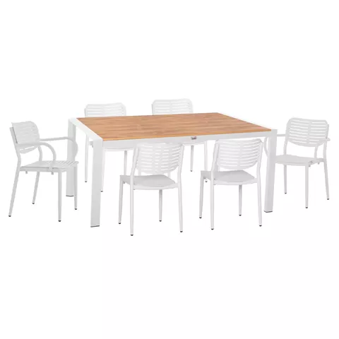 OUTDOOR DINING SET 7PCS  HM10999.01 WHITE ALUMINUM-POLYWOOD