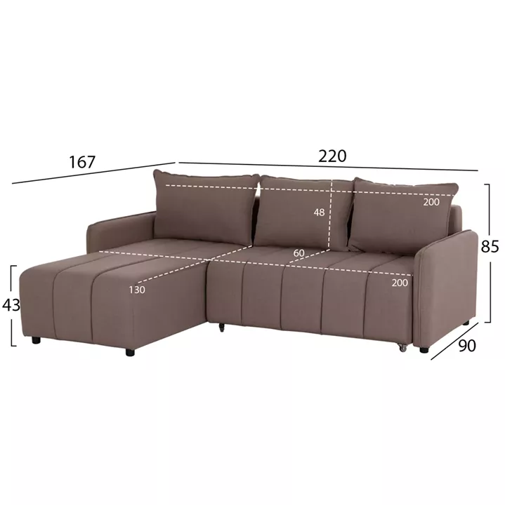 REVERSIBLE CORNER SOFA-BED FREDI HM3312.04 BROWN FABRIC 220x167x85Hcm.