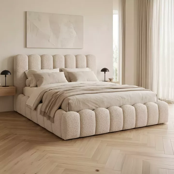 DOUBLE BED MARIUS HM759.03 BEIGE CHENILLE FABRIC--FOR MATTRESS 160x200cm.