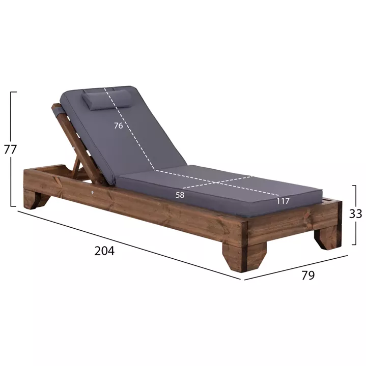 BEACH LOUNGER KORINOS HM10772.30T PINE WOOD IN WALNUT--CUSHION IN GREY 79x204x77Hcm.