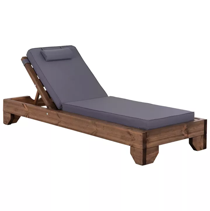 BEACH LOUNGER KORINOS HM10772.30T PINE WOOD IN WALNUT--CUSHION IN GREY 79x204x77Hcm.