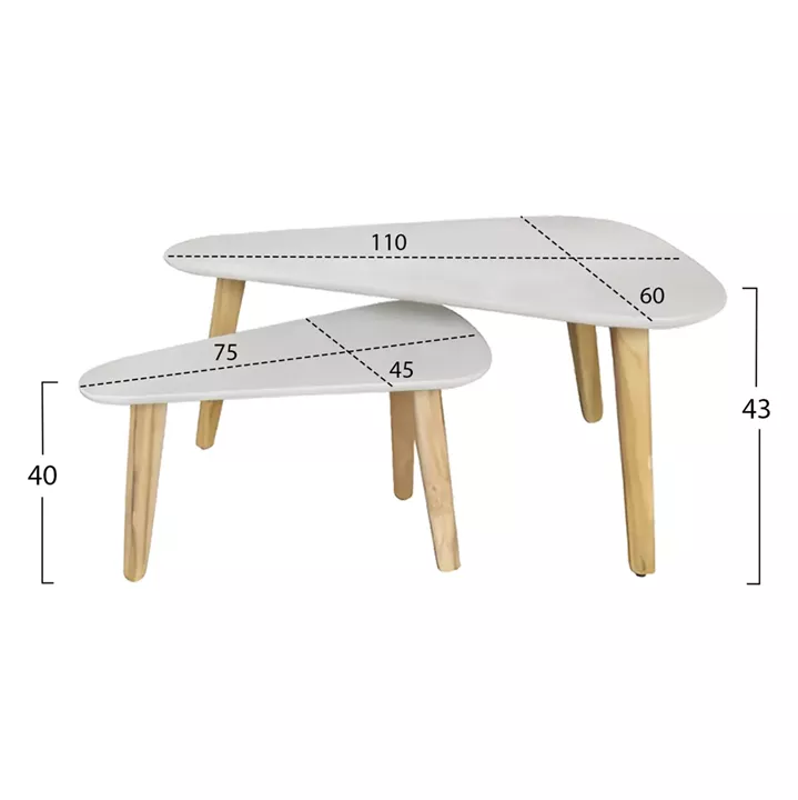 SET 2PCS COFFEE TABLES PRANTIS HM10732.02 FIBER CEMENT IN BEIGE--ACACIA WOOD LEGS