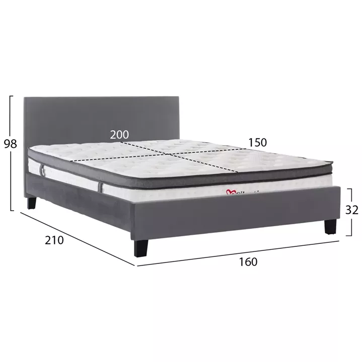 BED WITH MATTRESS BECCA HM10803.11 GREY FABRIC--FOR MATTRESS 150x200cm
