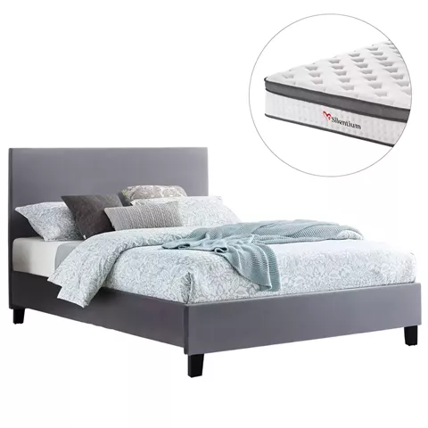 ΚΡΕΒΑΤΙ ΜΕ ΣΤΡΩΜΑ BECCA HM10803.11 ΓΚΡΙ ΥΦΑΣΜΑ--ΓΙΑ 150x200εκ