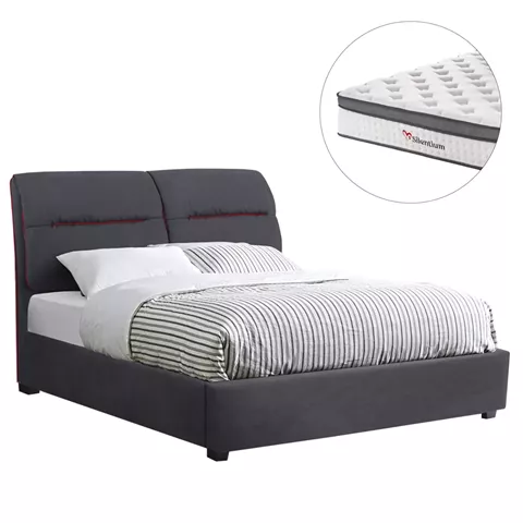 ΚΡΕΒΑΤΙ ΔΙΠΛΟ ΜΕ ΣΤΡΩΜΑ KENDRA HM10804 ΓΚΡΙ ΥΦΑΣΜΑ--ΓΙΑ ΣΤΡΩΜΑ 150x200εκ