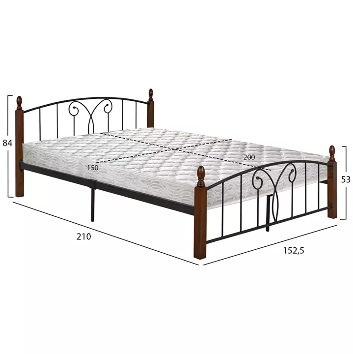 DOUBLE BED WITH MATTRESS SUZIE HM10740 METAL & WOOD IN WALNUT--MATTRESS 150x200cm