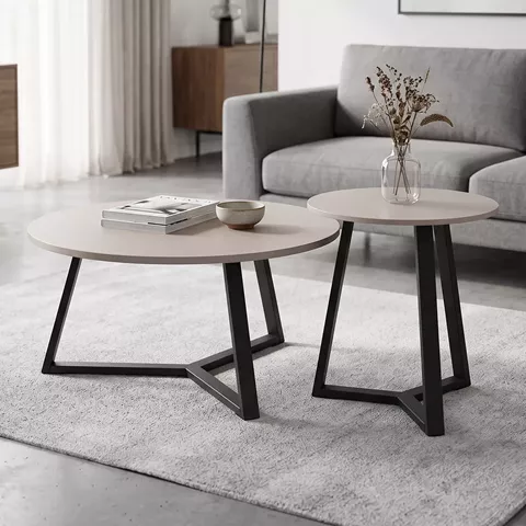 Berton pakoworld living room tables 2pcs in cappuccino with black metal