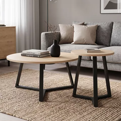 Berton pakoworld living room tables 2pcs in natural color with black metal