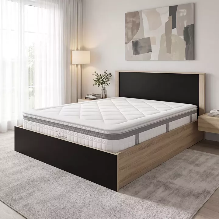 Κρεβάτι με στρώμα Athos Utopia pakoworld sonoma και ανθρακί 160x200εκ