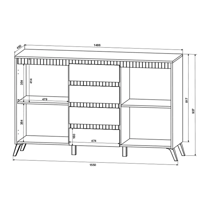 Buffet Belka pakoworld cream with oak 155x45x93.7cm
