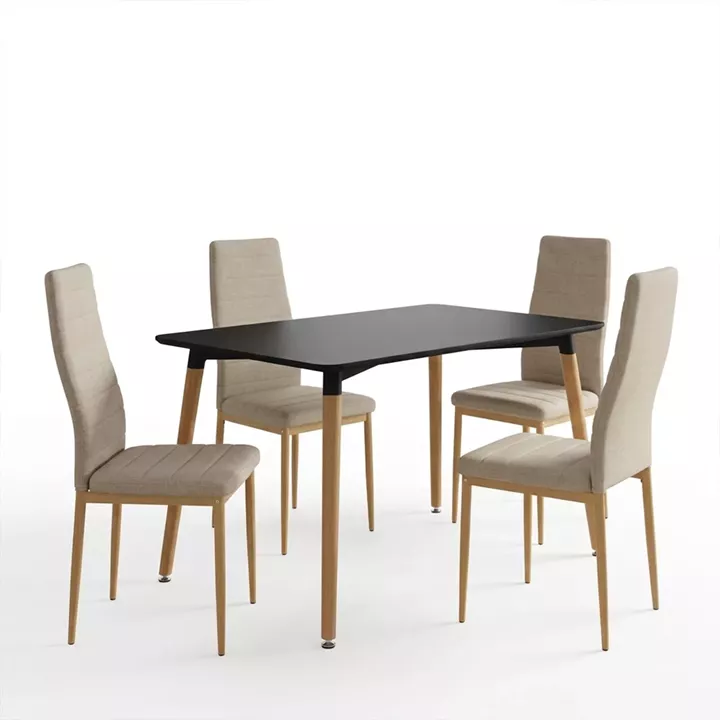 Parker Dining Set with beige Chairs & Natali Black Table 120x80x76cm  5Piece Set