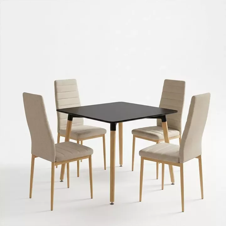 Dining Set with Chairs Parker beige Natali Table black 80x80x76cm Set of 5pcs