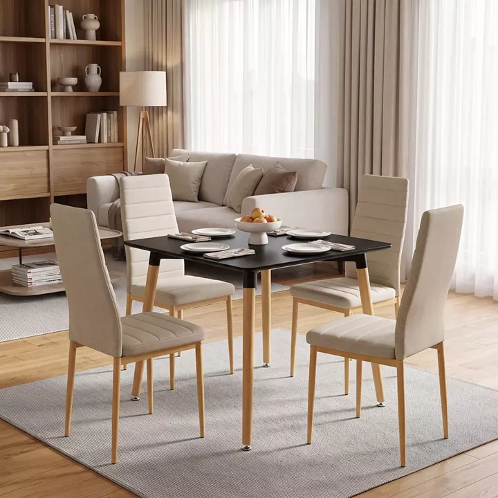 Dining Set with Chairs Parker beige Natali Table black 80x80x76cm Set of 5pcs