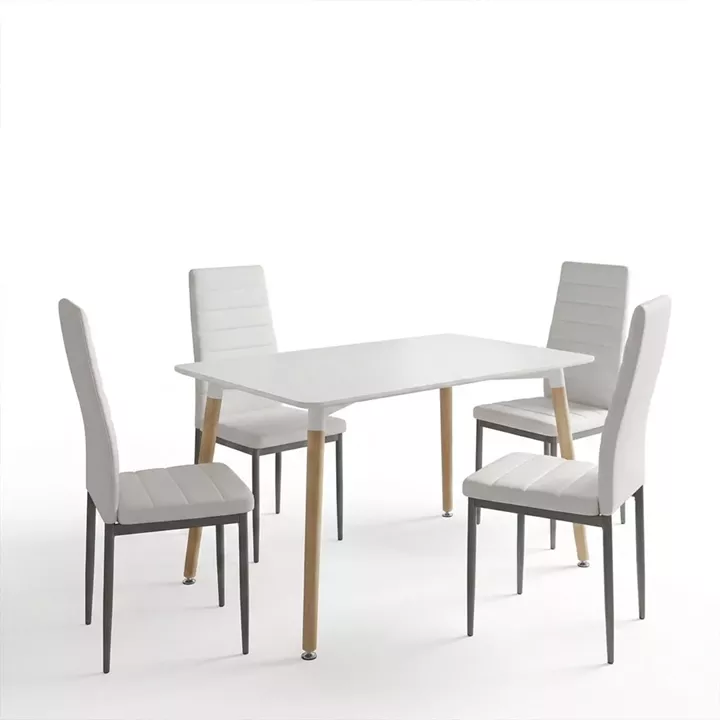 Dining Set with Chairs Parker beige Natali Table white 80x80x76cm Set of 5pcs