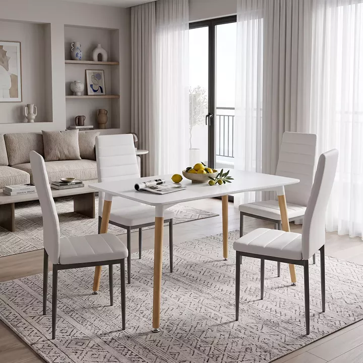 Dining Set with Chairs Parker beige Natali Table white 80x80x76cm Set of 5pcs