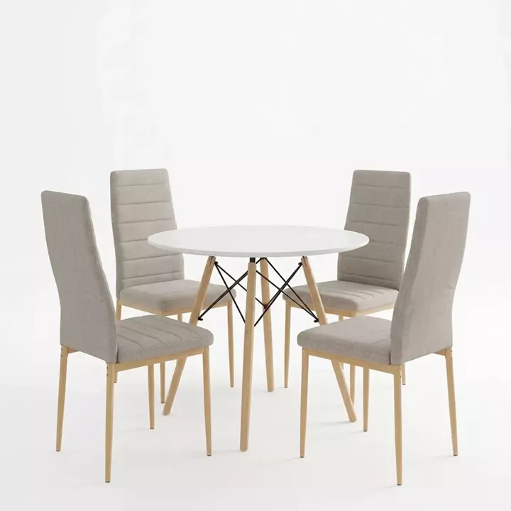 Dining Set with Parker Chairs beige & Julita White Table Ø80x73cm 5Pieces