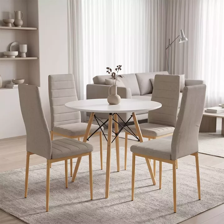 Dining Set with Parker Chairs beige & Julita White Table Ø80x73cm 5Pieces